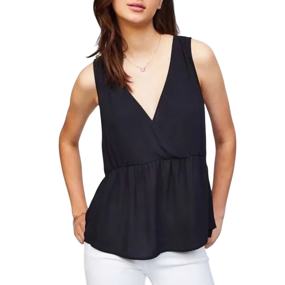 Ann Taylor Loft Black Peplum Sleeveless Top | Faux Wrap | Size Large